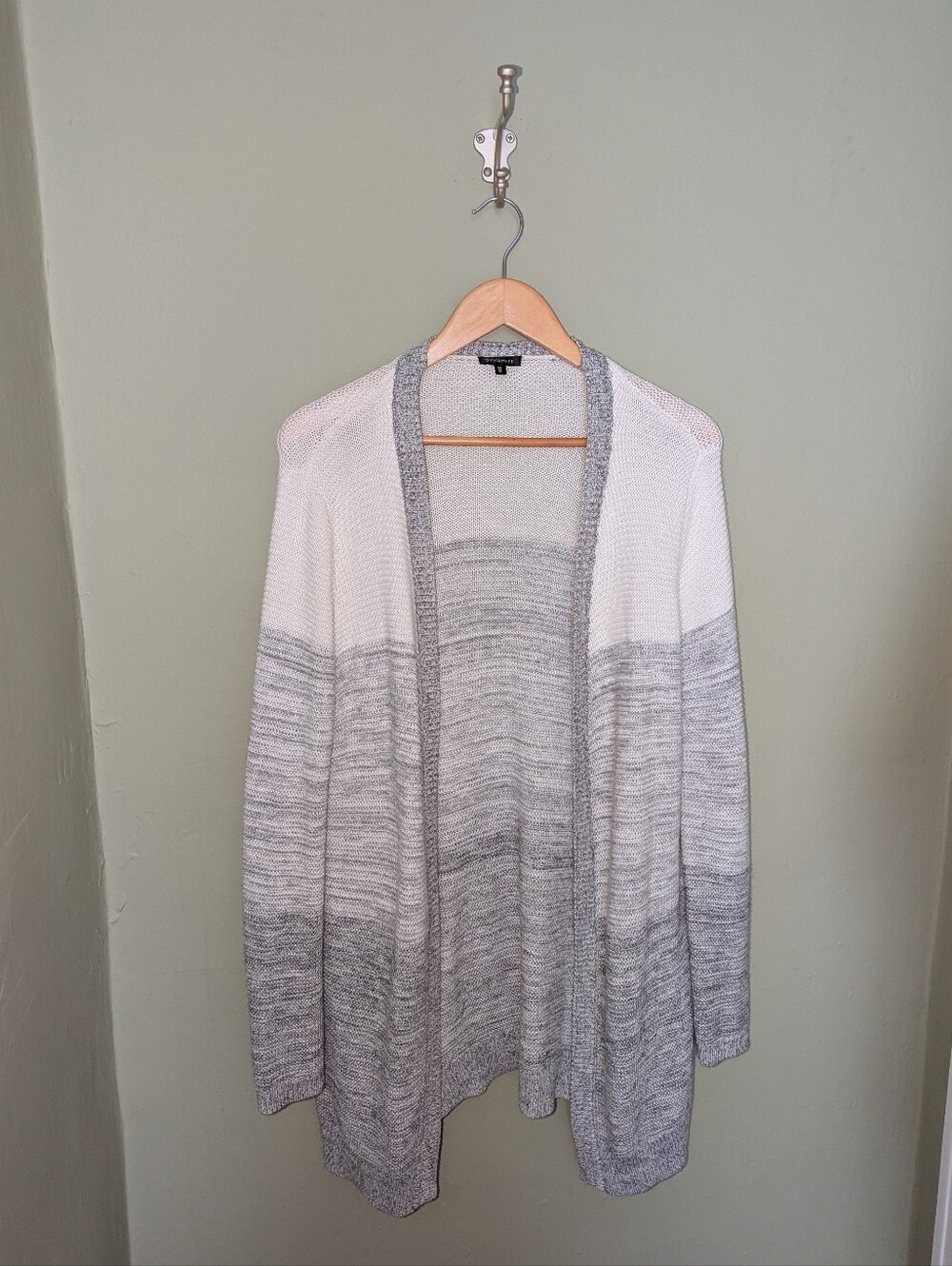 Dynamite Gray and White Ombre Open-Front Cardigan